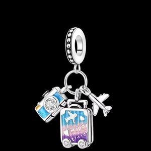 Travel Charm Pendant with Airplane and Suitcase